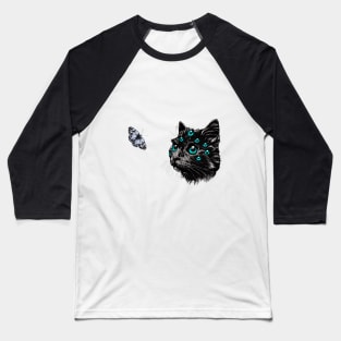 'My eyes waiting for you' colorful imagination of cat and moth mates Baseball T-Shirt